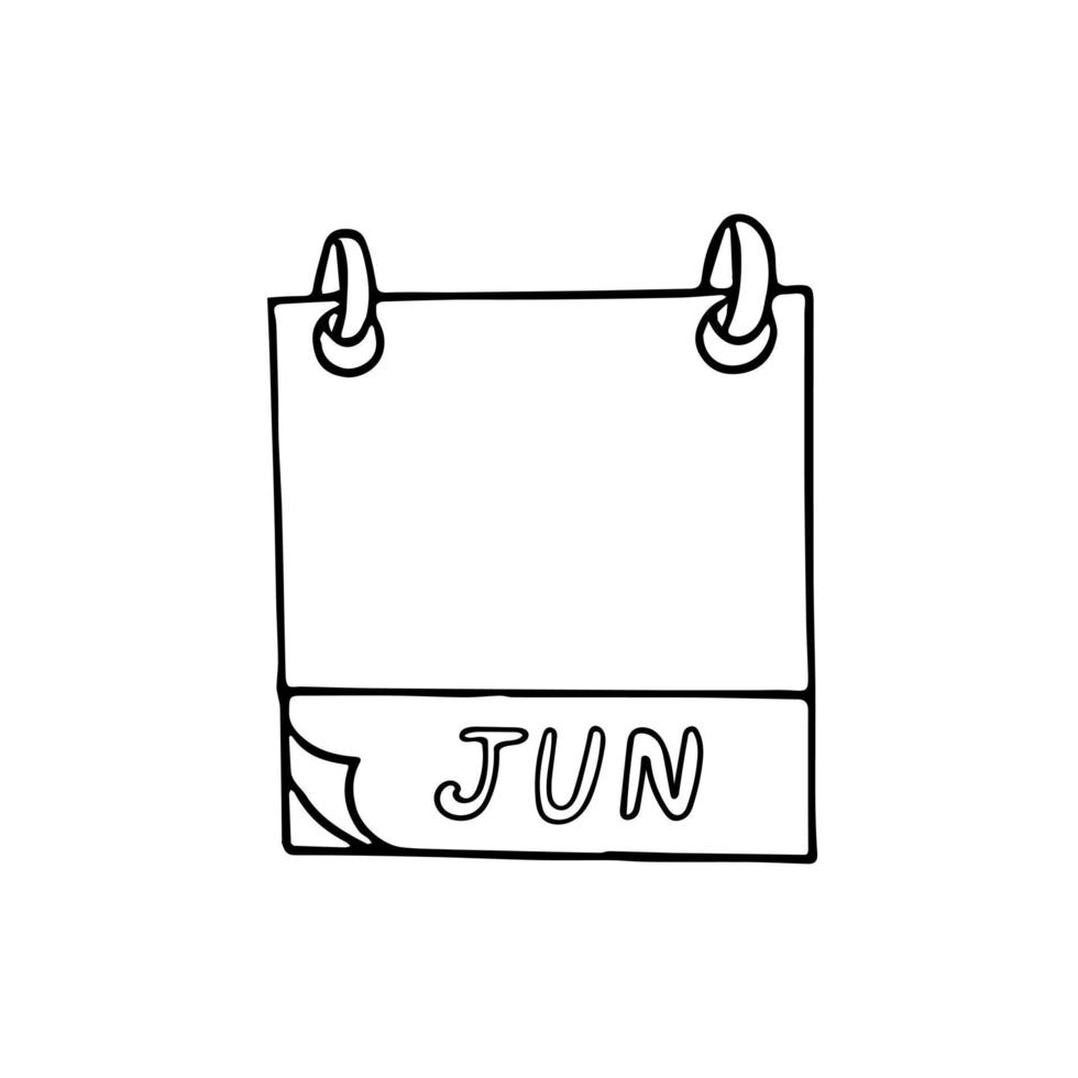 mão de página de calendário de mês de junho desenhada em estilo doodle. forro escandinavo simples. planejamento, negócios, data, dia. único elemento para ícone de design, adesivo vetor