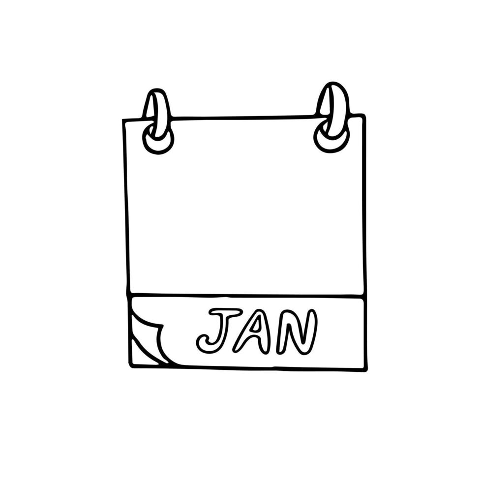 Mão de página de calendário de mês de Janeiro desenhada em estilo doodle. forro escandinavo simples. planejamento, negócios, data, dia. único elemento para ícone de design, adesivo vetor