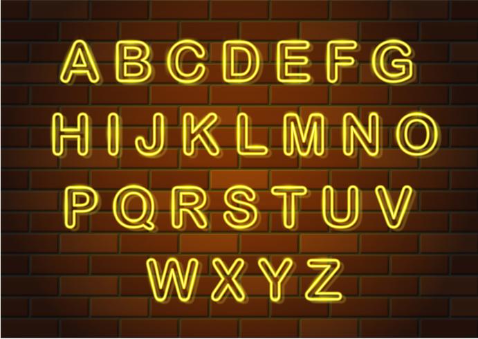 letras de néon brilhante ilustração em vetor alfabeto inglês