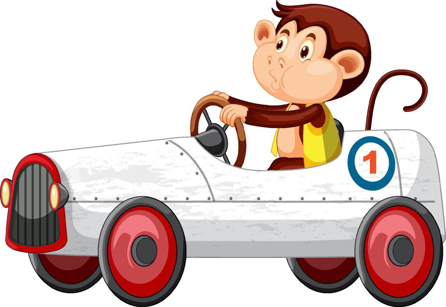 um macaco dirigindo um carro de corrida em fundo branco vetor