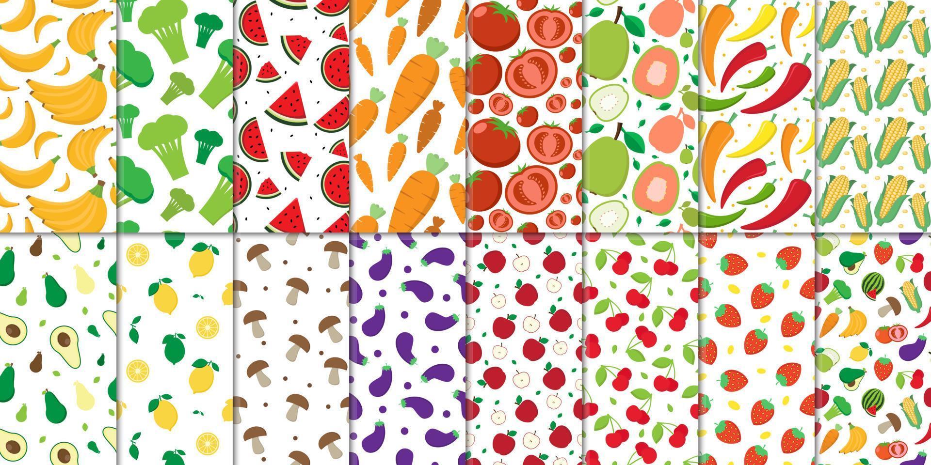 coleção de frutas frescas e vegetais sem costura padrão abstrato design de vetor