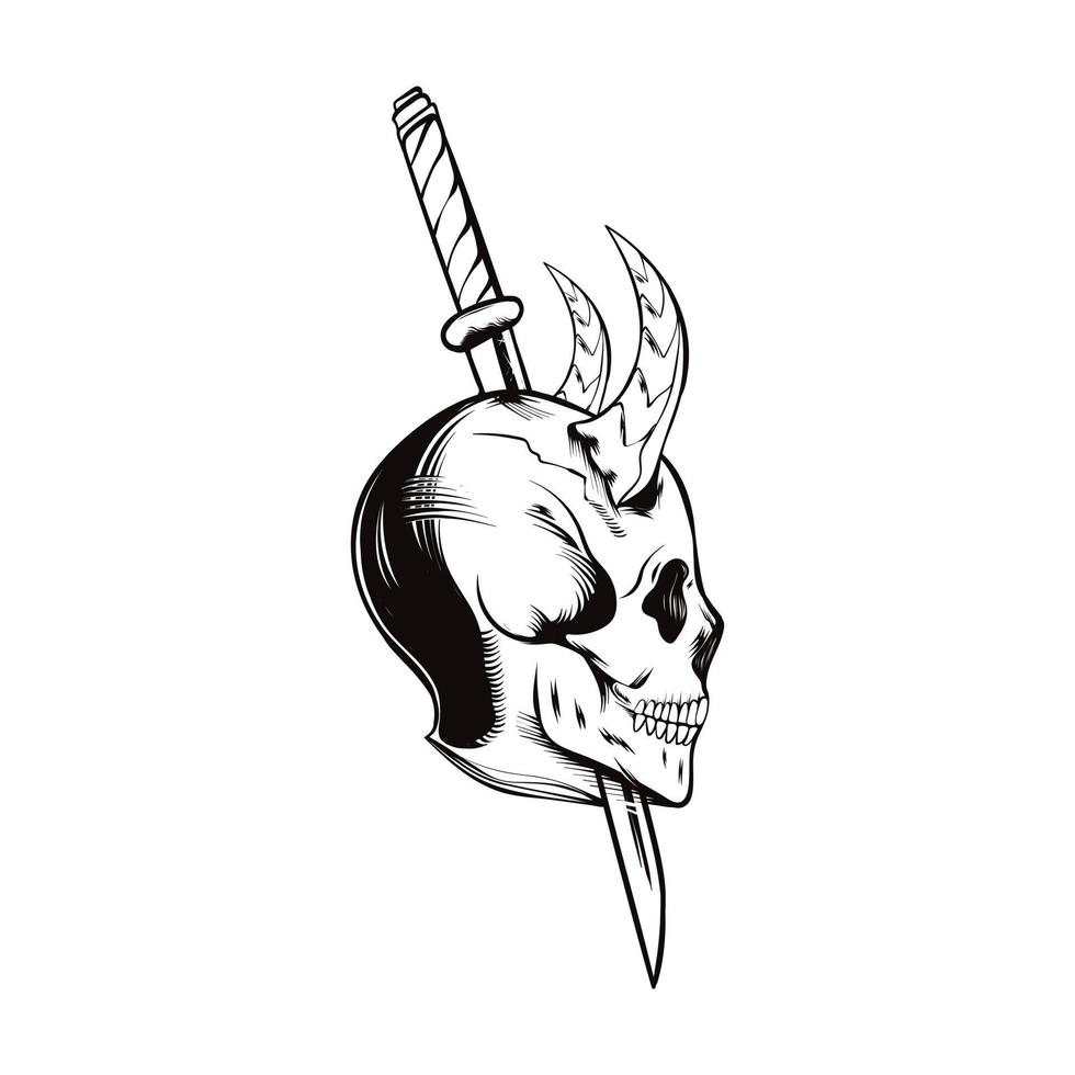 desenho de ilustração de cabeça de fogo e espada vetor