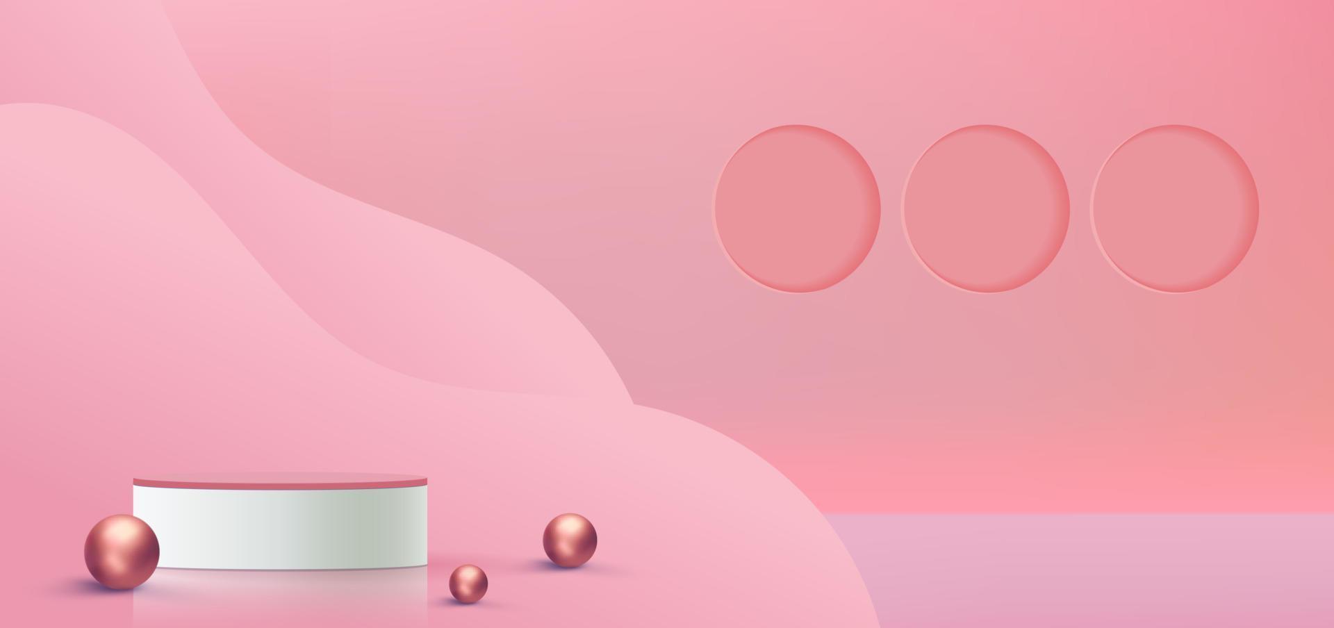 Conceito de vetor de fundo de pódio rosa 3D, adequado para vários projetos de plano de fundo, modelo de dia dos namorados, banner, pôster