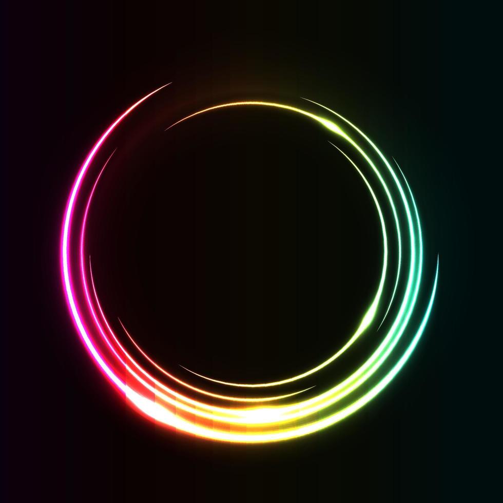 círculo abstrato efeito de luz arco-íris em vetor de moldura de anel iluminado