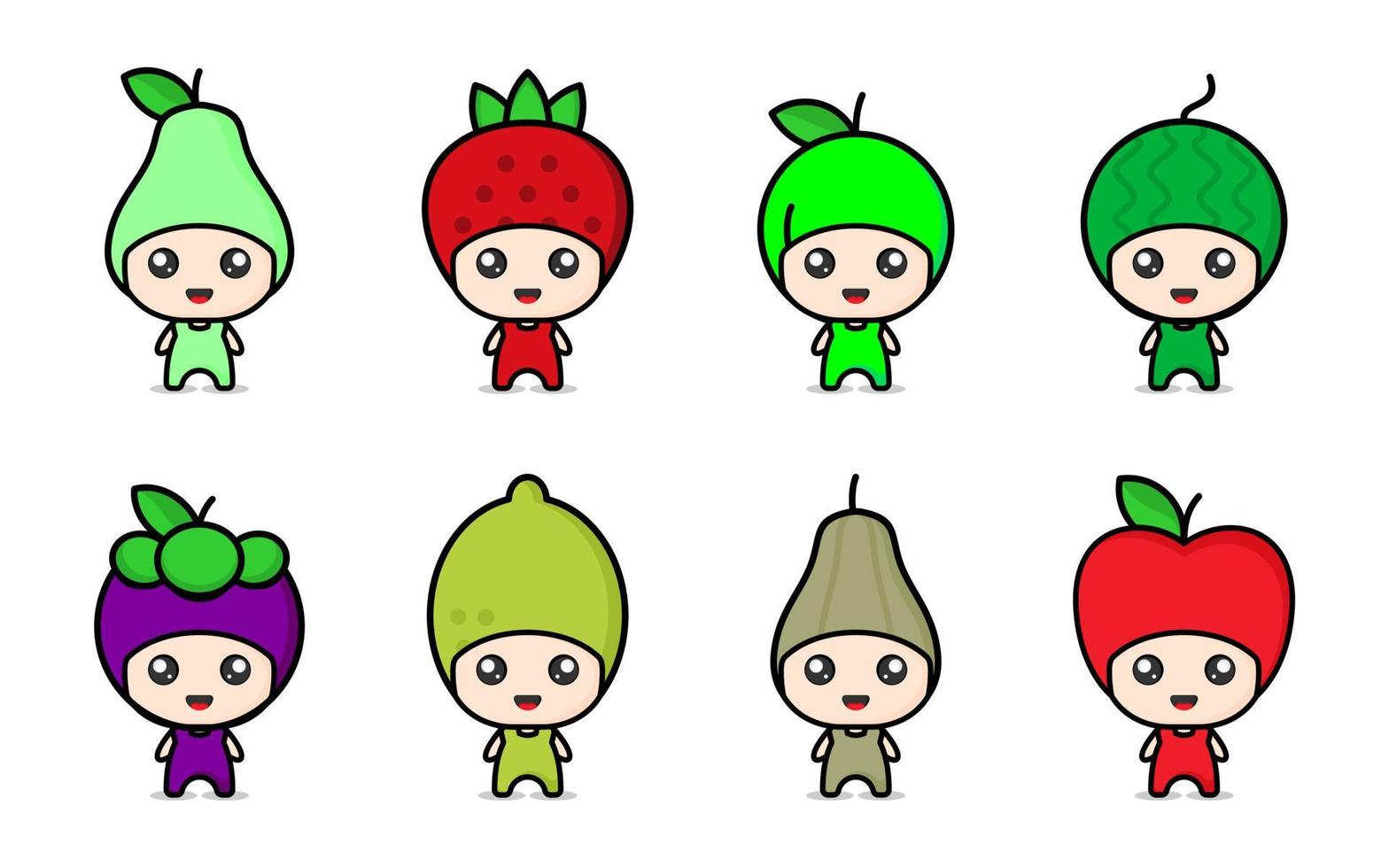 ícone de personagem fofo de frutas coloridas vetor