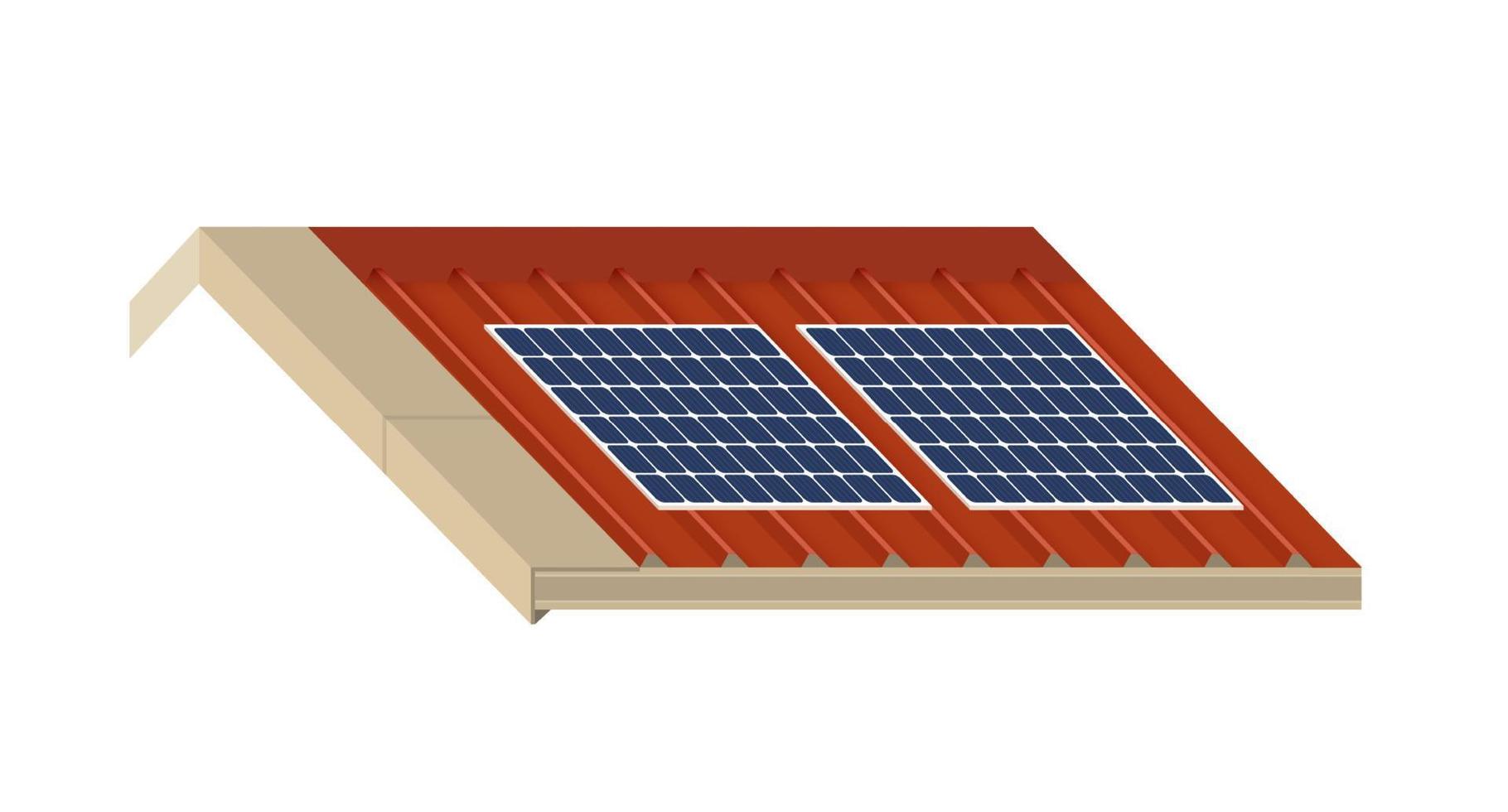 painel solar no telhado de uma casa, conceito de recursos sustentáveis, design de ilustração vetorial. vetor