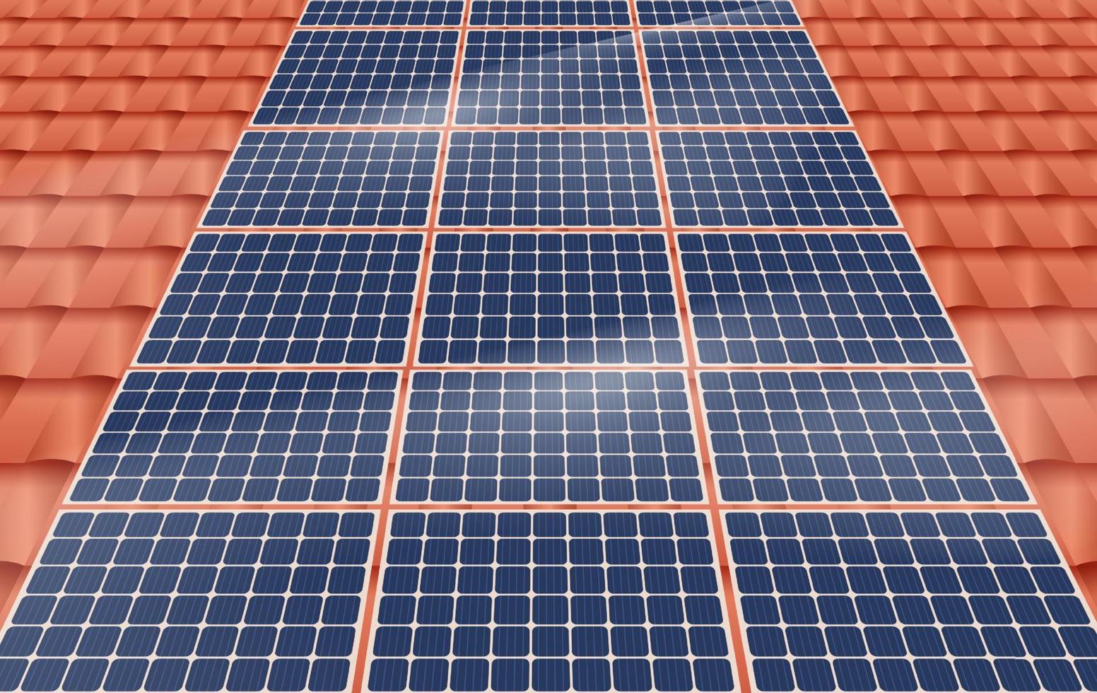 painel solar no telhado de uma casa, conceito de recursos sustentáveis, design de ilustração vetorial. vetor
