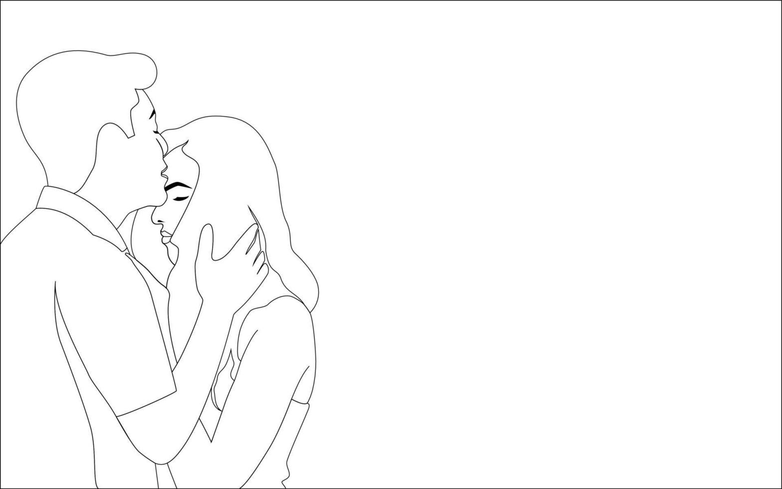 um homem beijando na testa de meninas, páginas para colorir de personagem lindo casal romântico vector a ilustração.