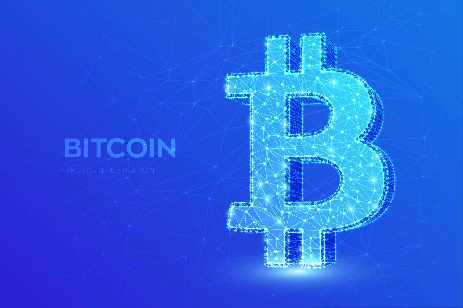 bitcoin. linha de malha abstrata de baixo poli e sinal de bitcoin de ponto. criptomoeda, eletrônico virtual, dinheiro da internet. símbolo de pagamento. conceito de e-commerce criptomoeda. Ilustração 3D poligonal do vetor. vetor