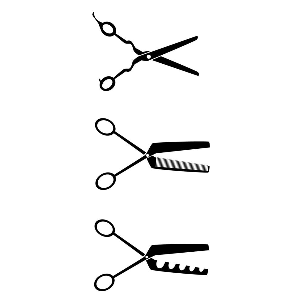 definido com tesouras de cabelo diferentes. ícone isoleted simples de ferramenta de cabeleireiro vetor