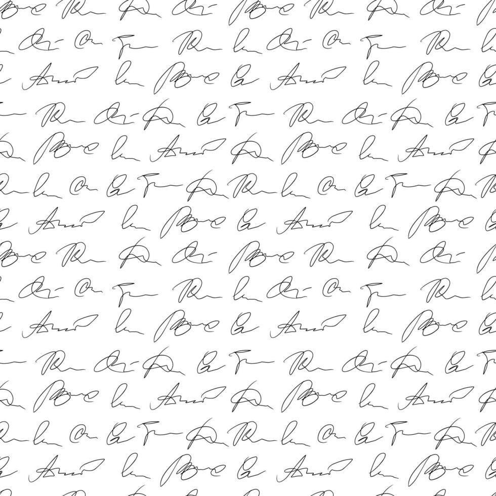 vetor padrão sem emenda assinaturas pessoais manuscritas. escrita à mão com caneta, linhas de texto manuscrito