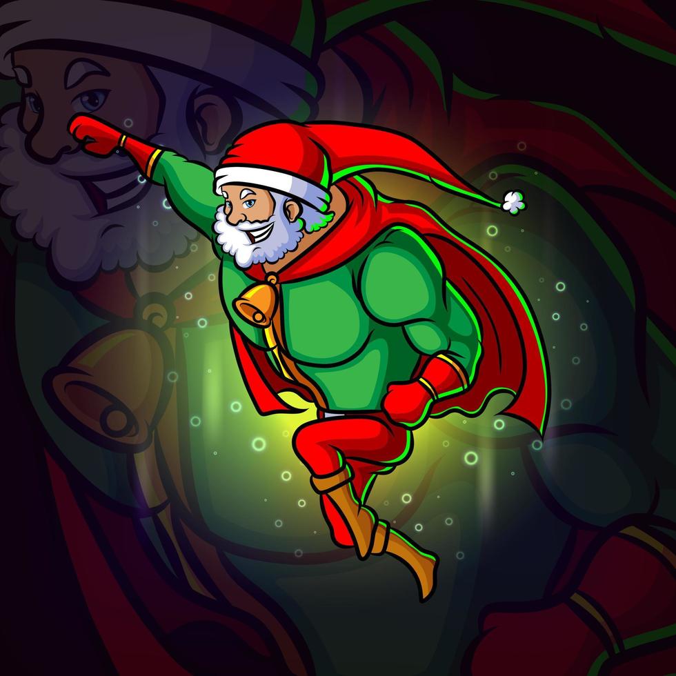 o super papai noel está voando design de mascote esport vetor