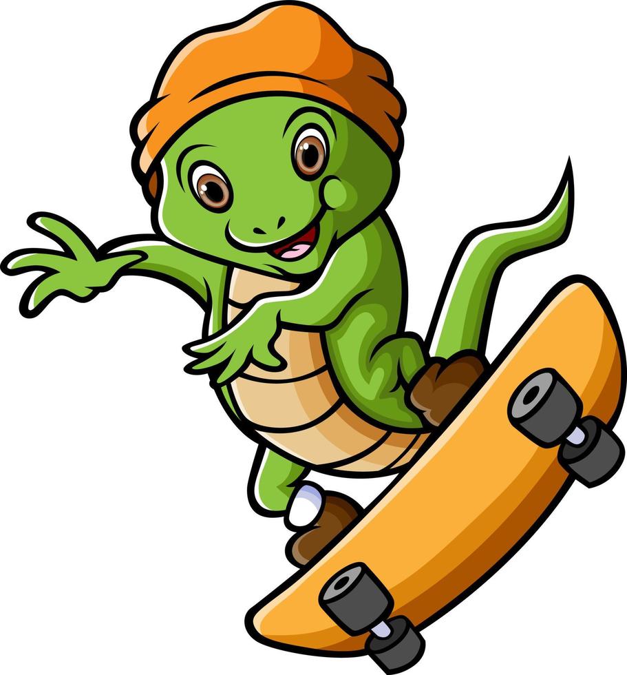 a iguana está brincando de skate e fazendo estilo livre vetor