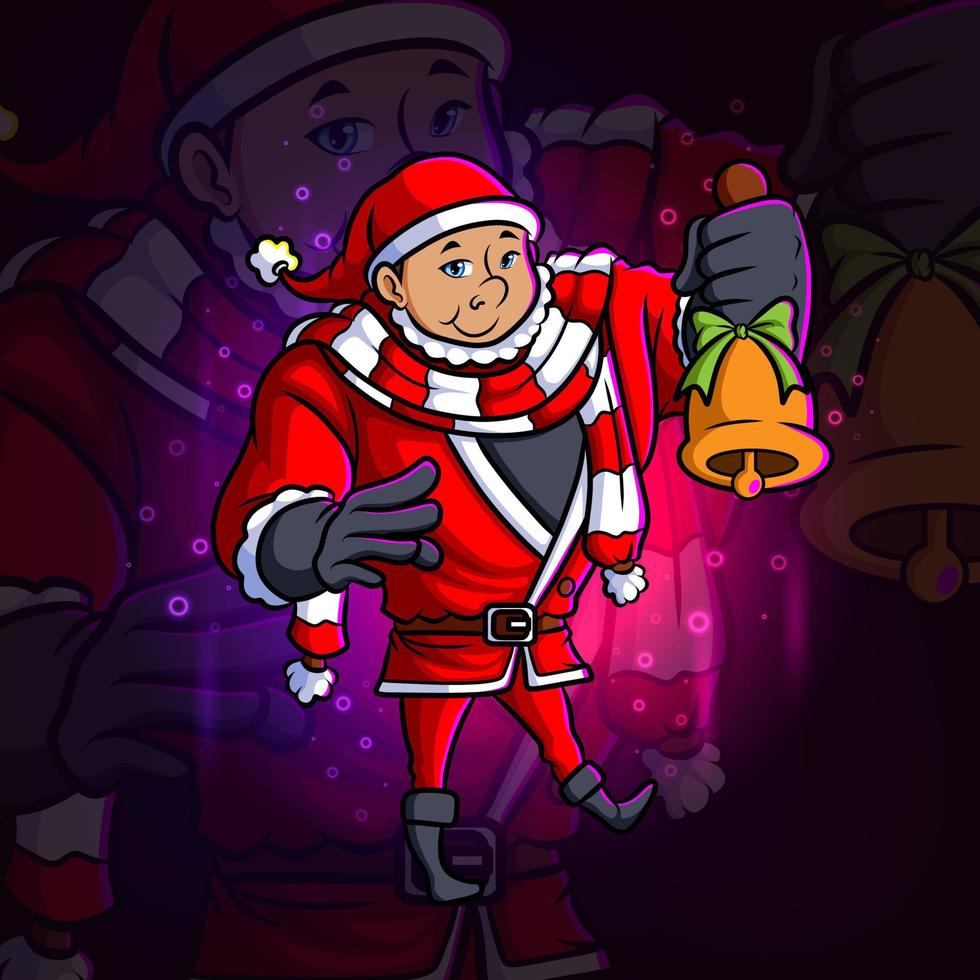 o homem com a fantasia de papai noel toca o design do mascote bell esport vetor