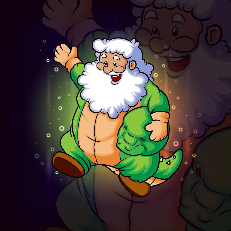 o papai noel usando o traje de dinossauro com o design do mascote esport vetor