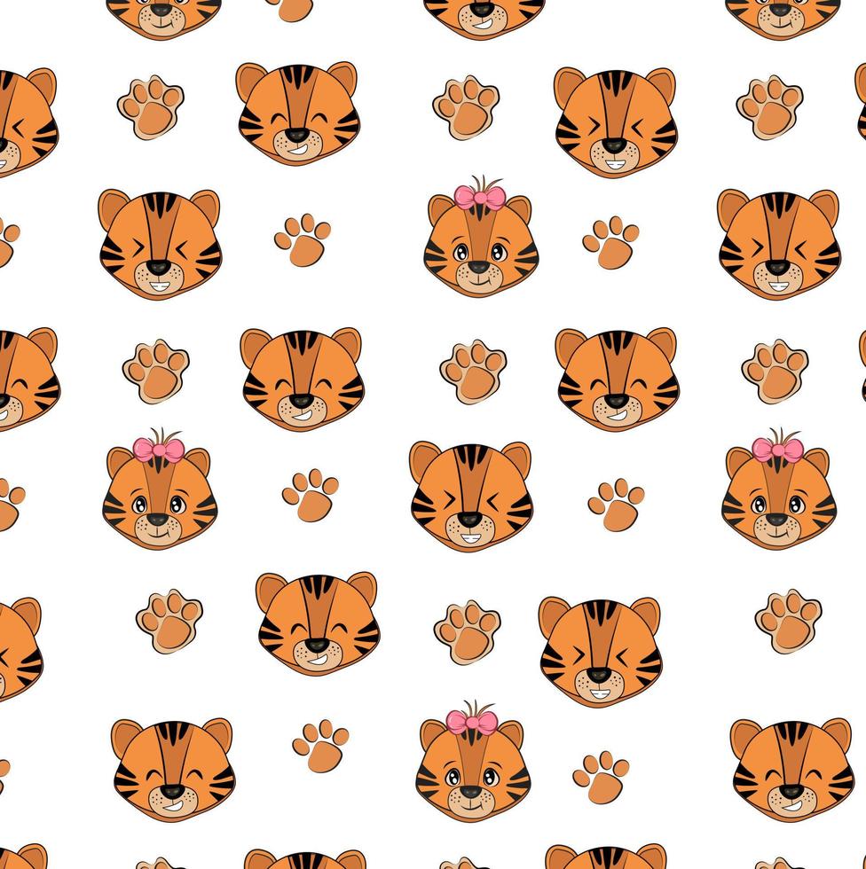 Papel de parede bonito decorativo de rosto de tigre animal de padrão colorido sem emenda, bom para impressão vetor