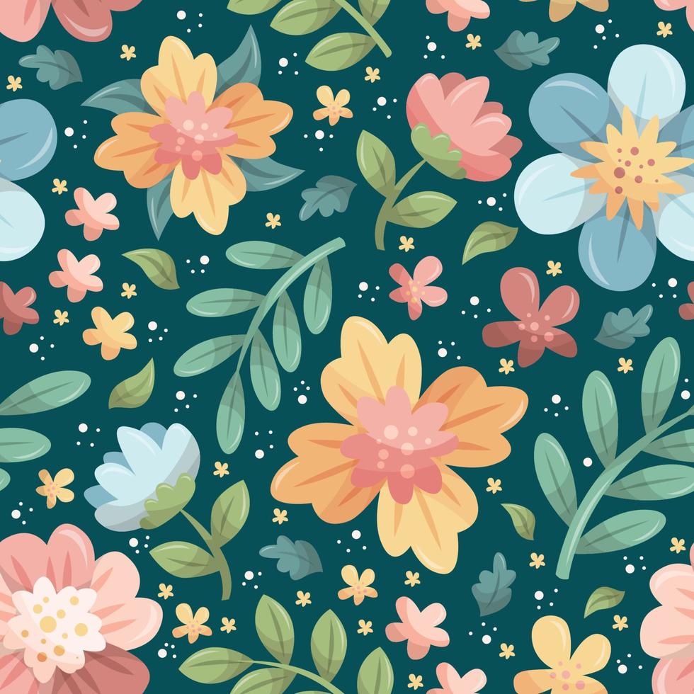 Primavera floral colorido doodle padrão sem emenda vetor