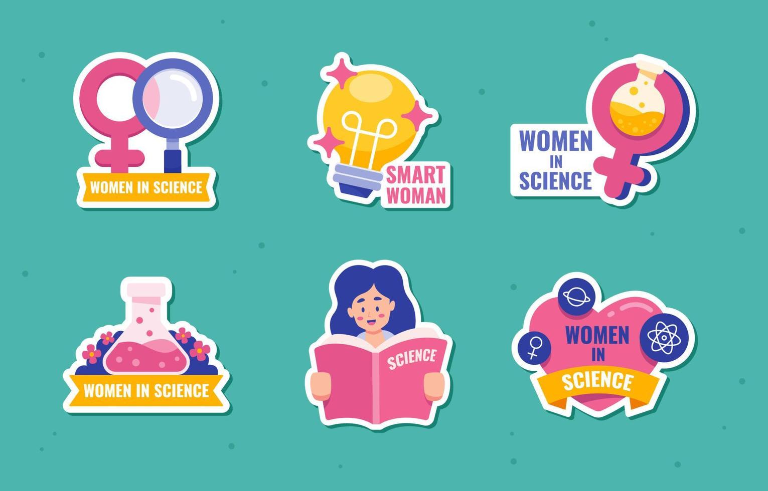 conjunto de adesivos do dia internacional das mulheres na ciência vetor