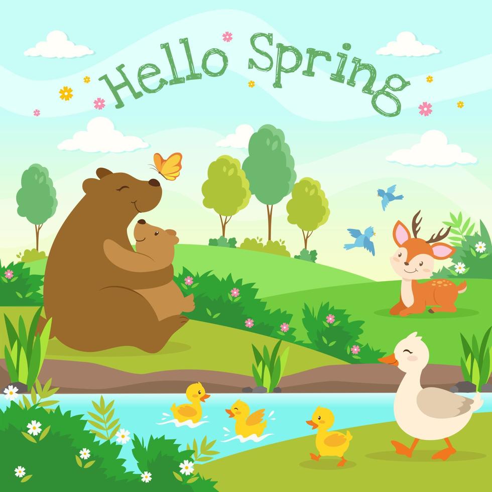 animais dando boas-vindas à primavera vetor
