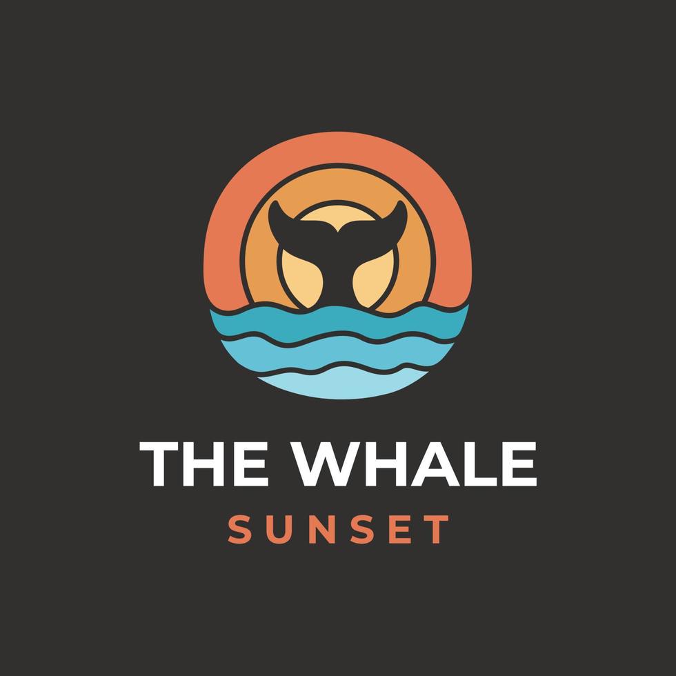 design de logotipo de baleia selvagem e ondas do mar vetor