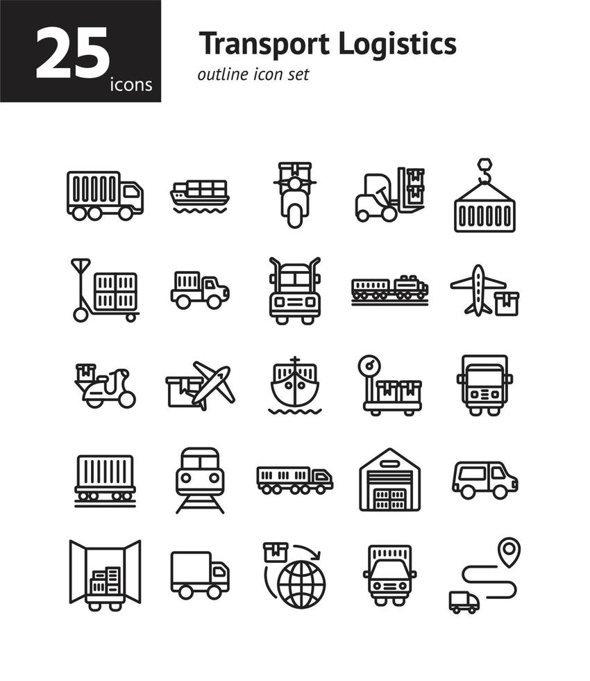 conjunto de ícones de contorno de logística de transporte. vetor