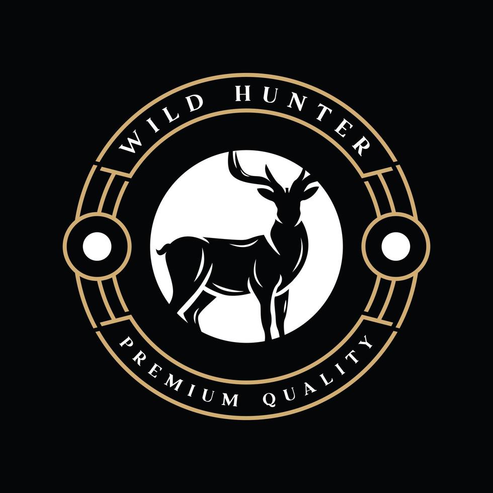 ilustração em vetor silhueta veado para emblema retro vintage do caçador selvagem, design de logotipo