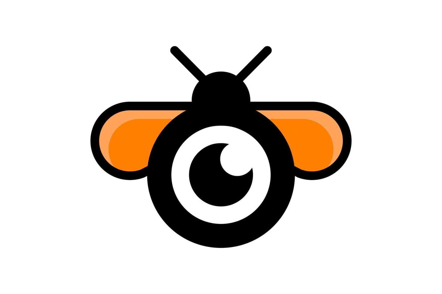 combinação de design de logotipo de duplo significado de abelha e lente de câmera vetor