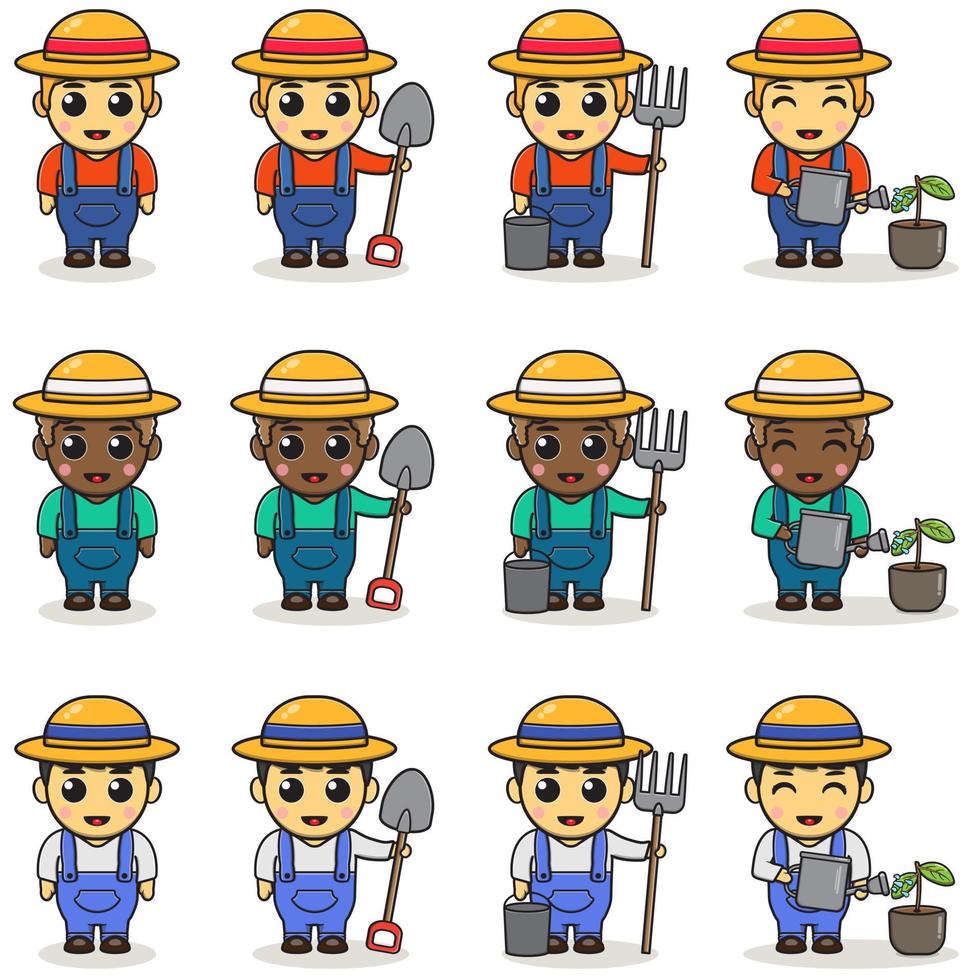 ilustração do vetor do jovem agricultor dos desenhos animados.