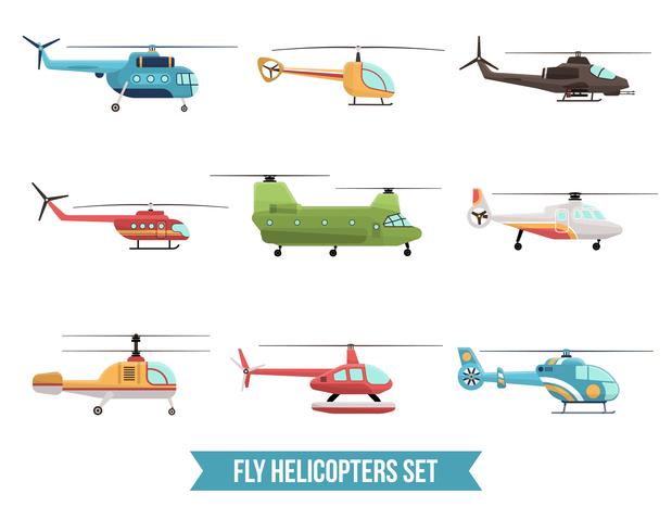 Conjunto de helicópteros voadores vetor