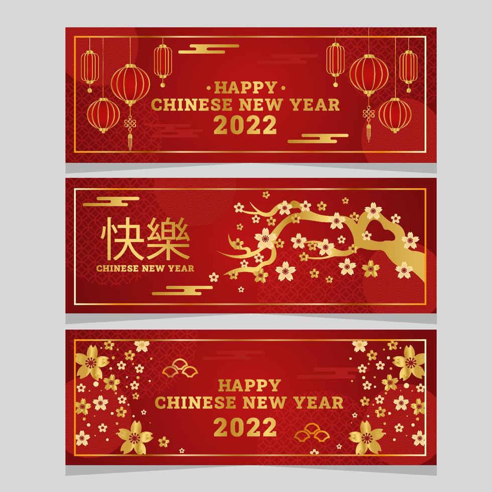 coleção de banners do ano novo chinês dourado vetor
