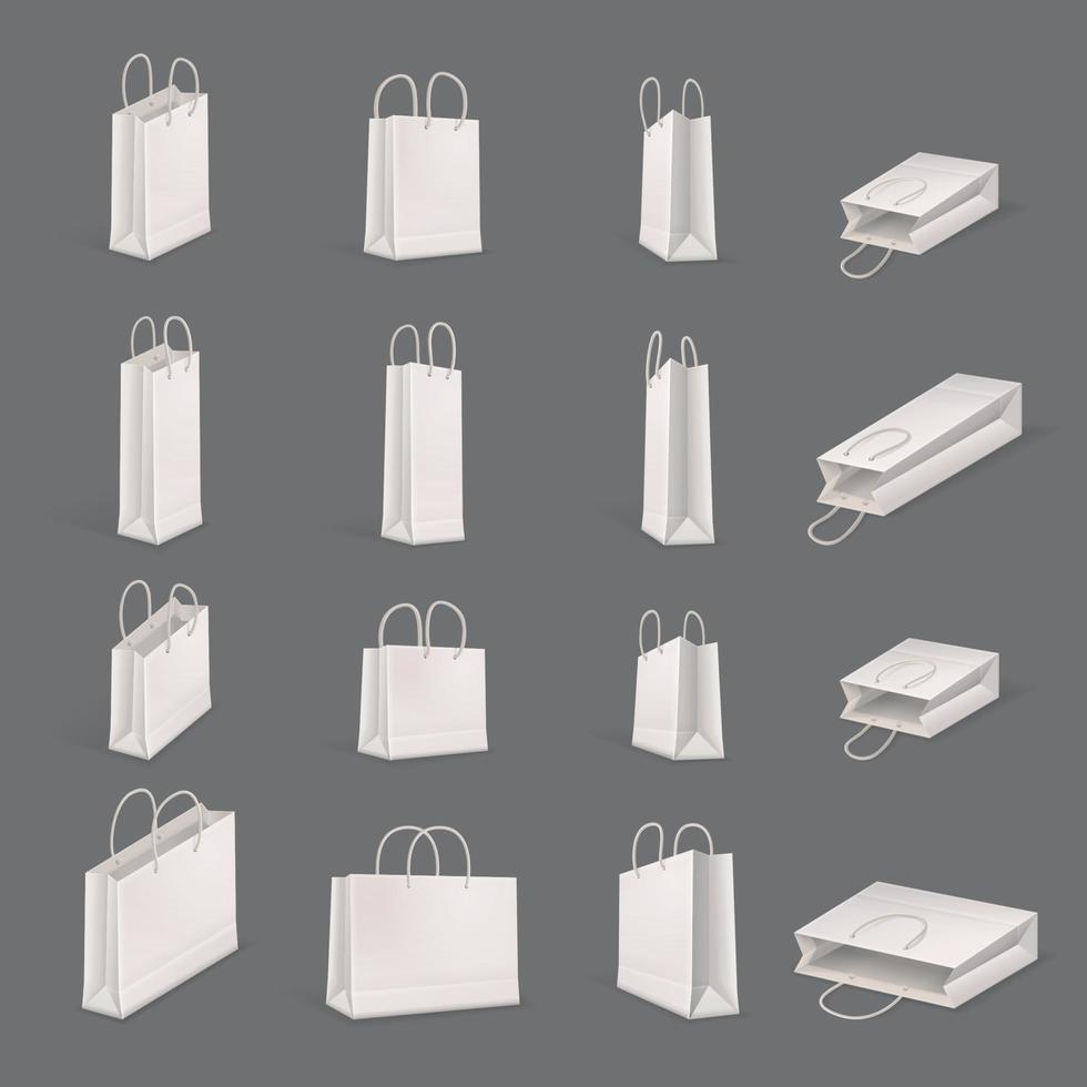 Conjunto de ícones realistas de sacola de compras vetor