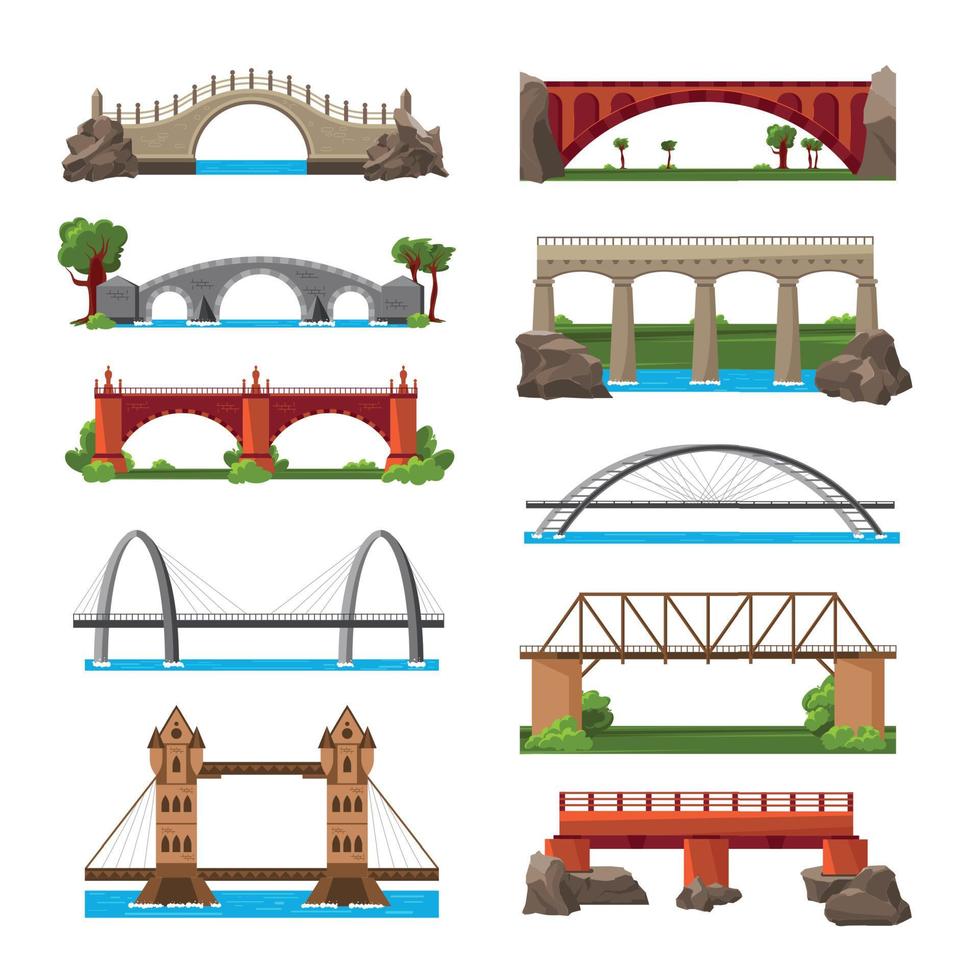 conjunto de ícones de desenhos animados de pontes vetor