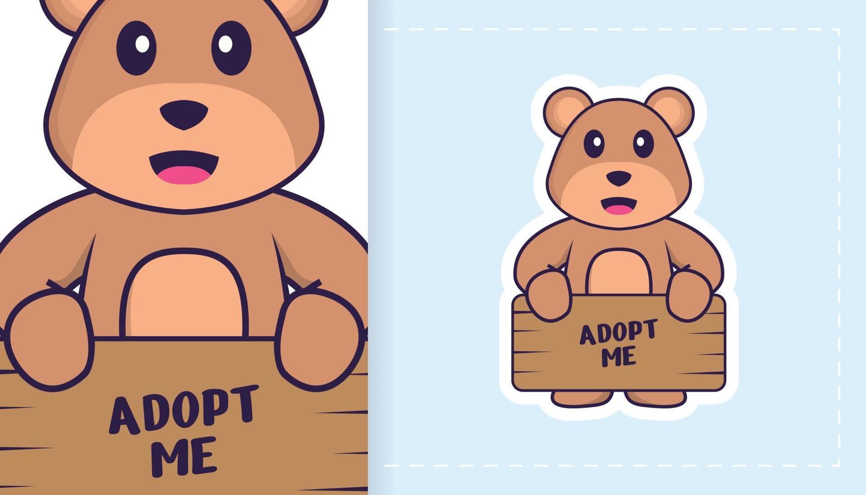 personagem do mascote do urso bonito. pode ser usado para adesivos, padrões, patches, têxteis, papel. ilustração vetorial vetor