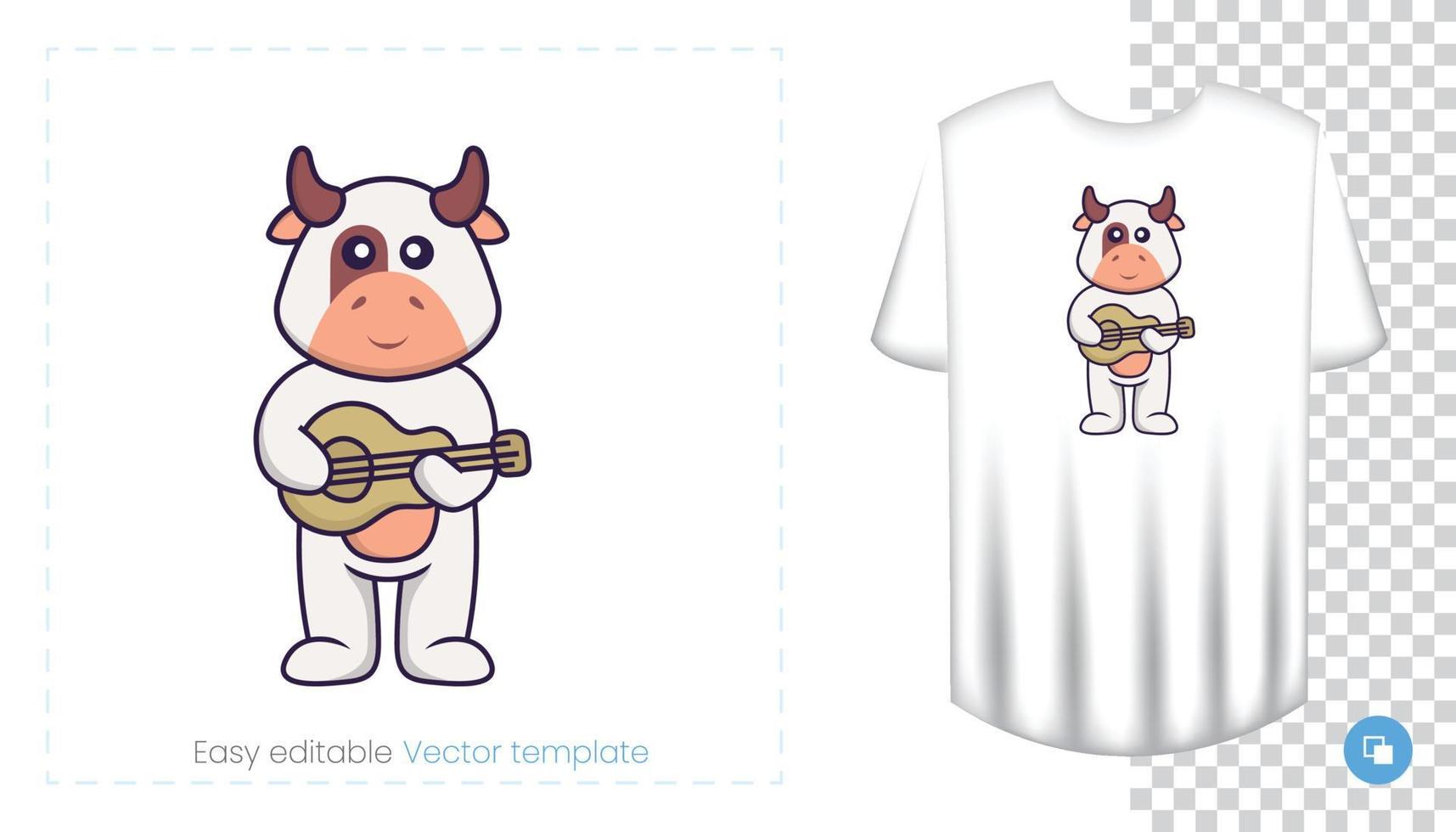 personagem de vaca fofa. impressões em t-shirts, camisolas, estojos para telemóveis, lembranças. ilustração isolada do vetor no fundo branco.