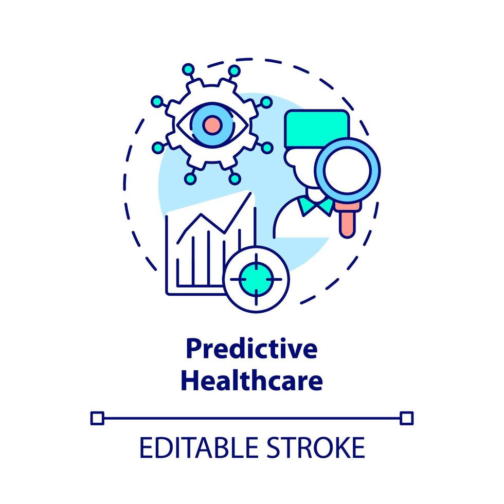 ícone do conceito de saúde preditiva. prevenção de futuro problema de saúde por digital analisar ilustração de linha fina de ideia abstrata. desenho de cor de contorno isolado vetor. curso editável vetor