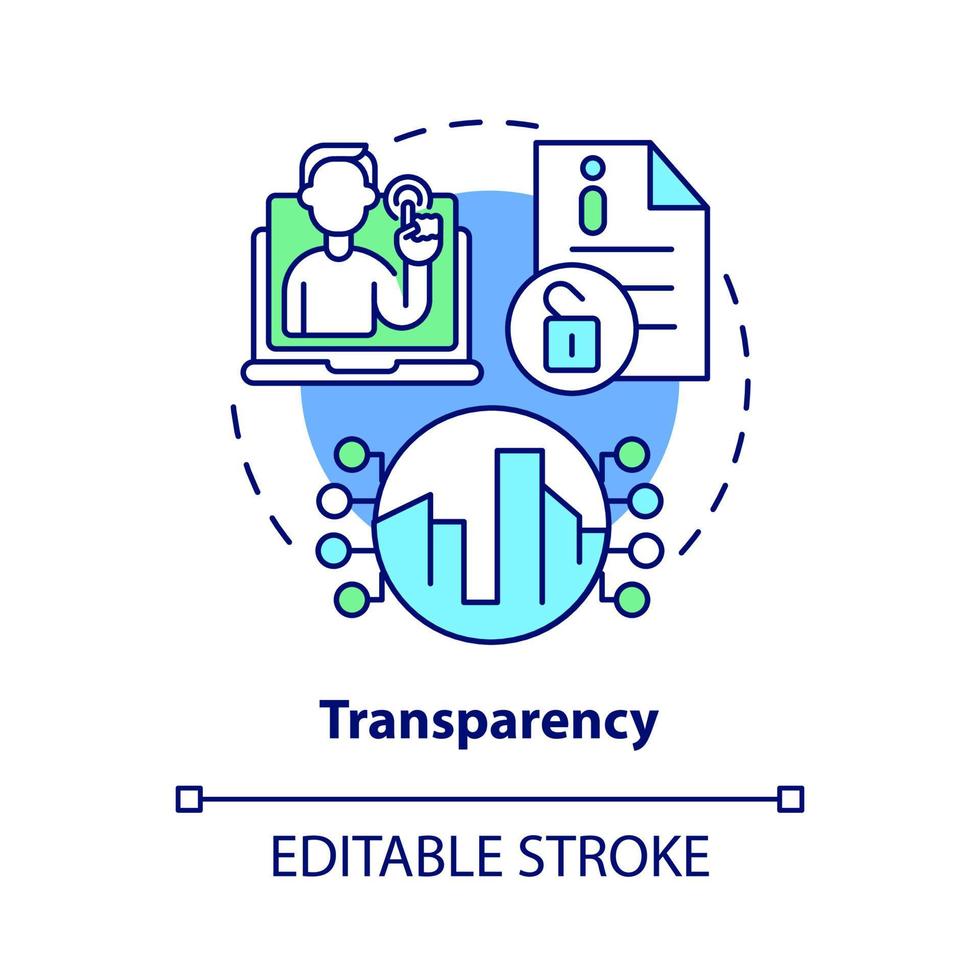 ícone do conceito de transparência. gestão urbana. acesso público a serviços urbanos informações idéia abstrata ilustração de linha fina. desenho de cor de contorno isolado vetor. curso editável vetor