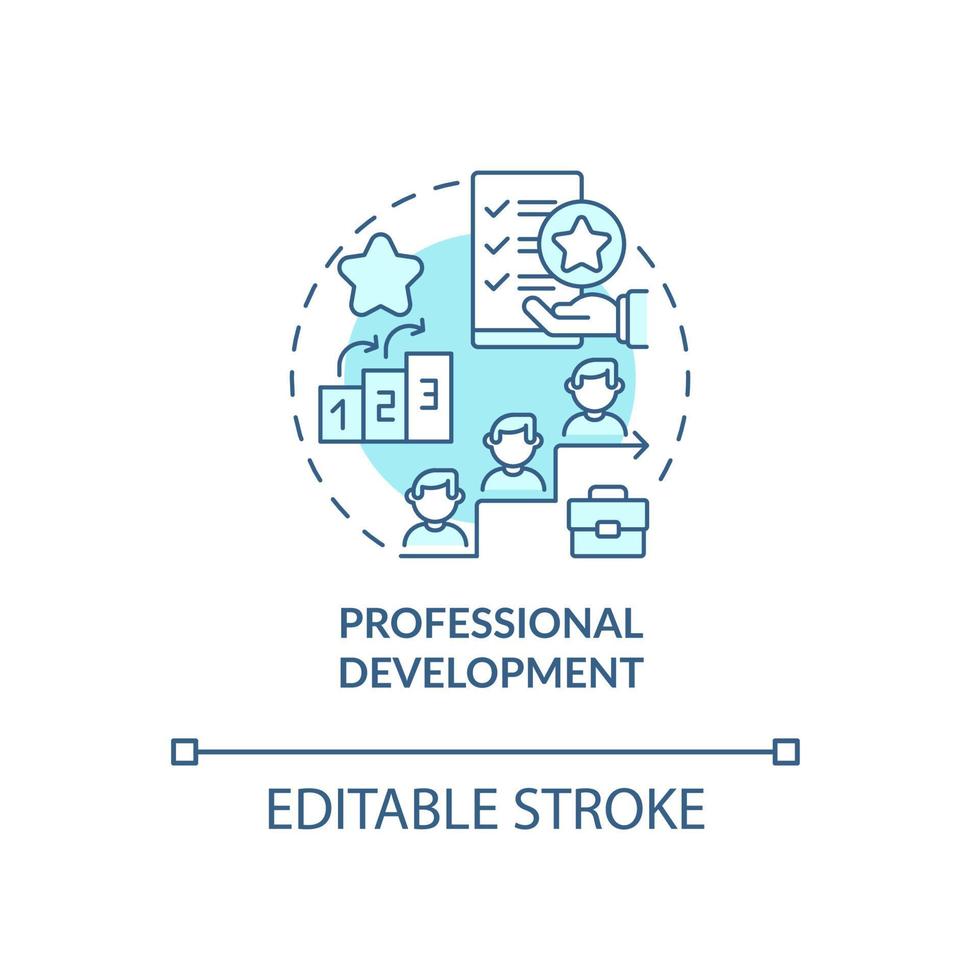 ícone de conceito azul de desenvolvimento profissional. funcionários regalias ilustração de linha fina de ideia abstrata. especialização e experiência significativas. desenho de cor de contorno isolado vetor. curso editável vetor
