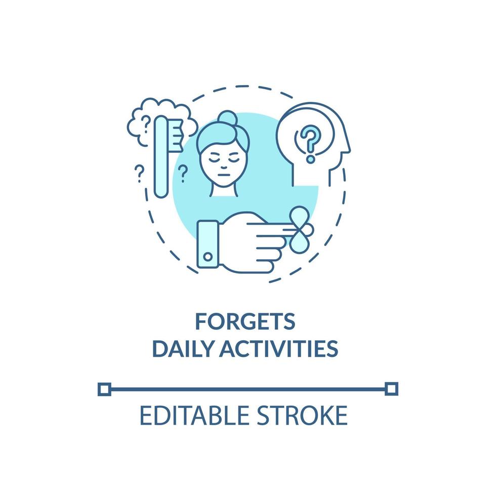 esquece o ícone do conceito de atividades diárias. ilustração de linha fina de ideia abstrata de sintoma desatento. problemas com a memória. problemas com a rotina diária. desenho de cor de contorno isolado vetor. curso editável vetor
