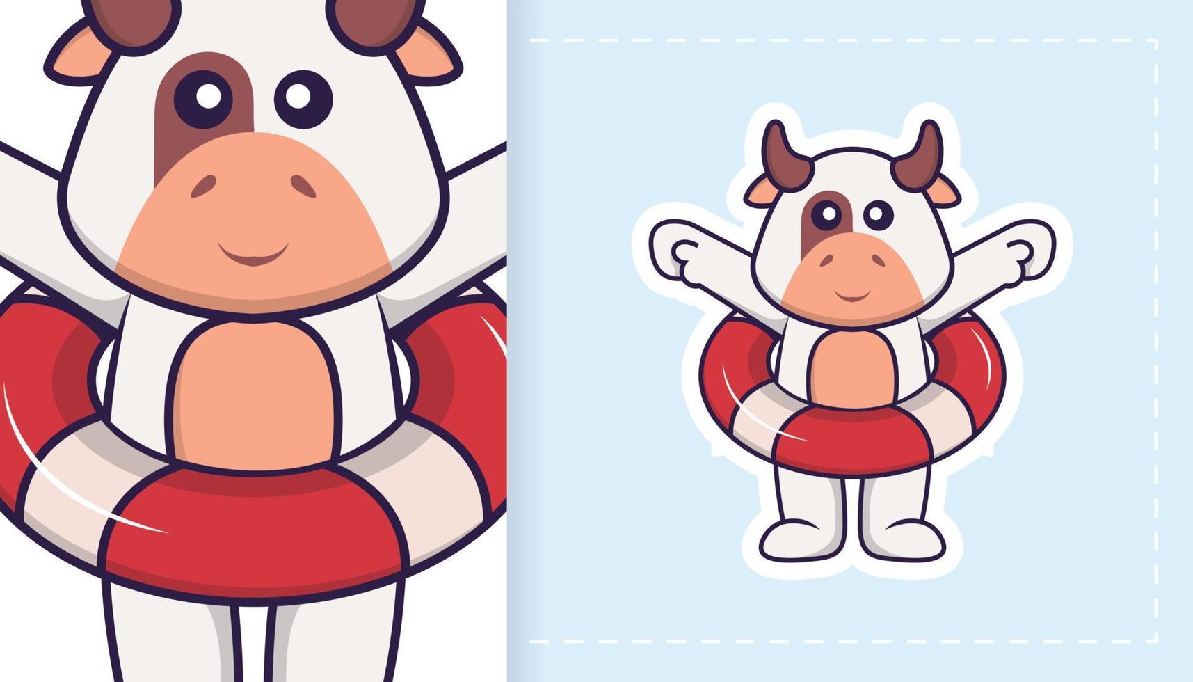 personagem de mascote de vaca fofo. pode ser usado para adesivos, patches, têxteis, papel. ilustração vetorial vetor