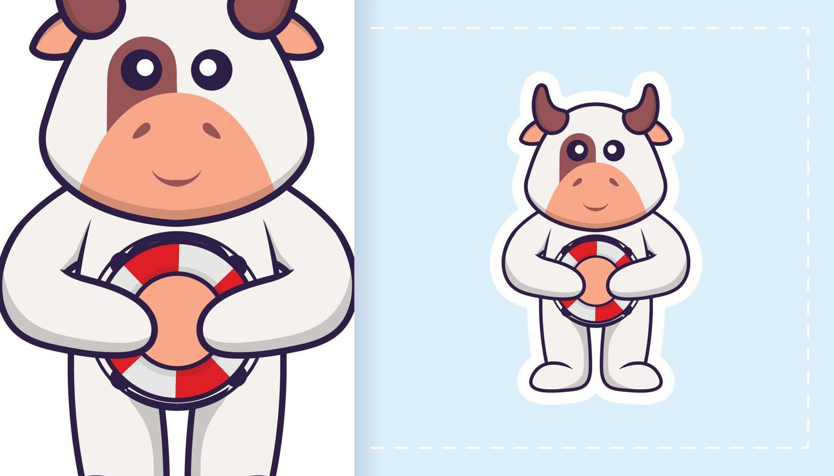 personagem de mascote de vaca fofo. pode ser usado para adesivos, patches, têxteis, papel. ilustração vetorial vetor