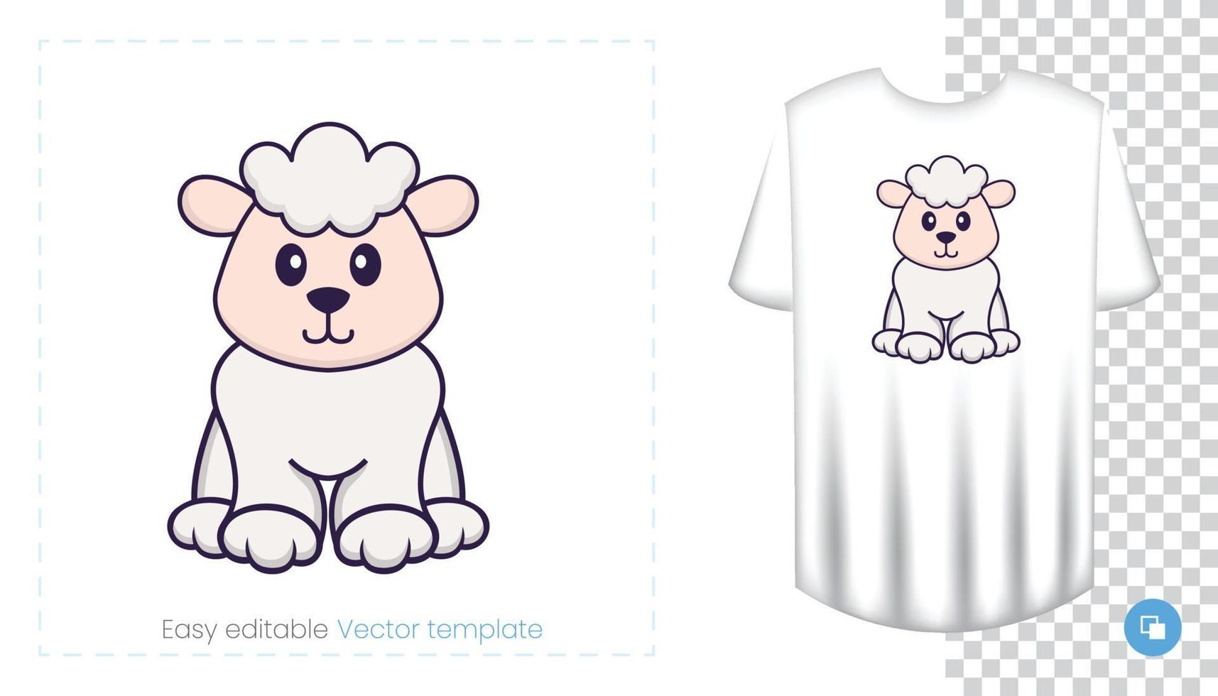 personagem de ovelhas. impressões em t-shirts, camisolas, estojos para telemóveis, lembranças. ilustração isolada do vetor no fundo branco.