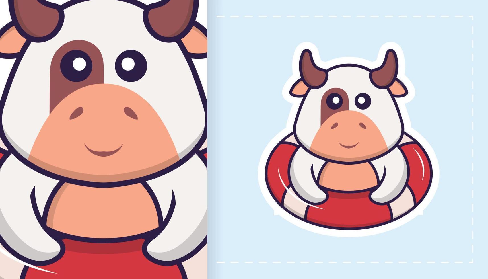 personagem de mascote de vaca fofo. pode ser usado para adesivos, patches, têxteis, papel. ilustração vetorial vetor