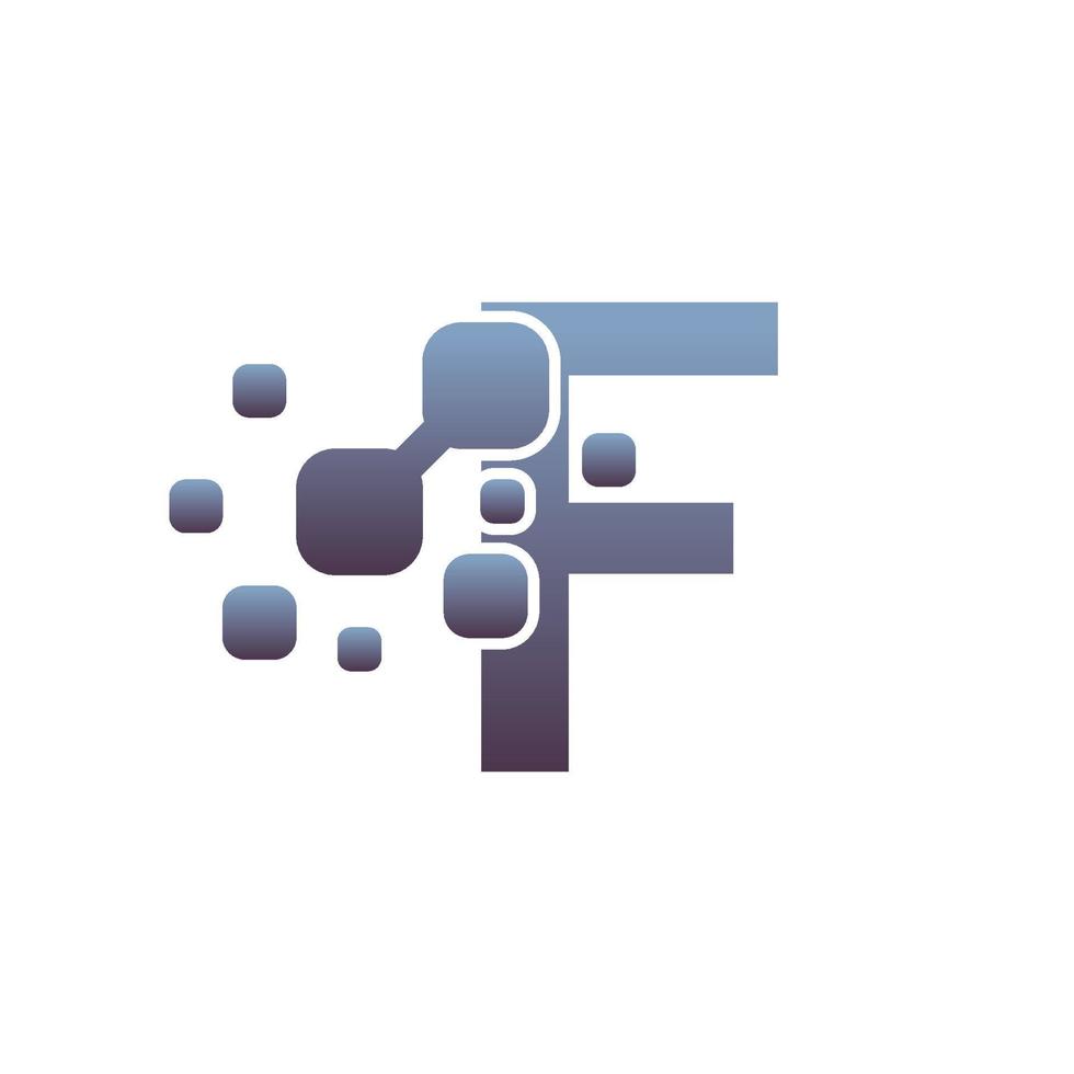f design do logotipo da letra inicial com pixels digitais vetor