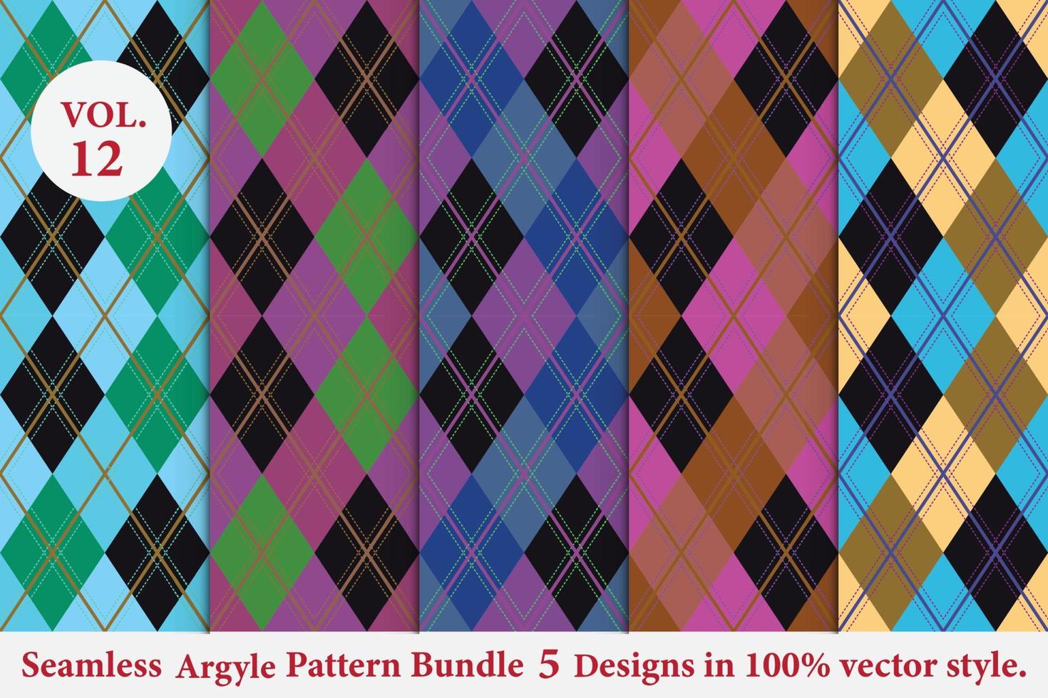 padrão argyle pacote 5 designs, vetor argyle, geométrico, plano de fundo, papel de embrulho, textura de tecido, malha clássica, xadrez