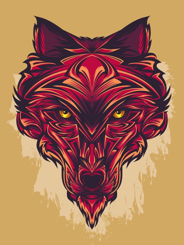 ilustração ornamental de cabeça de lobo vetor