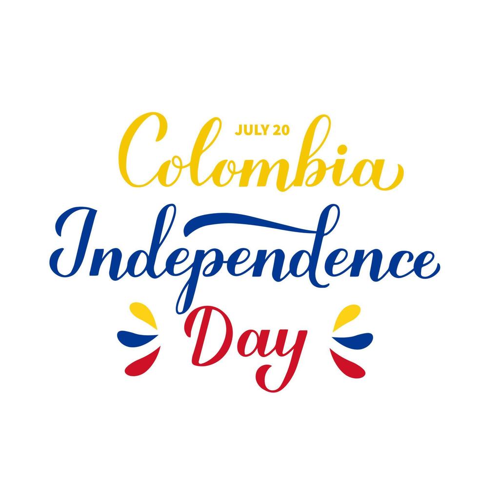 letras da caligrafia do dia da independência da Colômbia. feriado nacional celebrado em 20 de julho. modelo de vetor para cartaz de tipografia, banner, cartão de felicitações, folheto