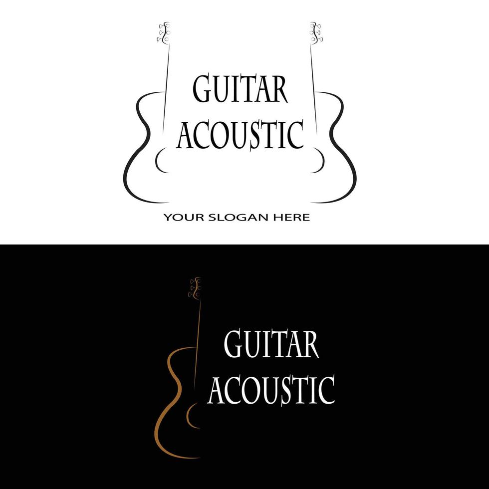 vetor de logotipo de design de guitarra acústica de estilo moderno em marrom e preto