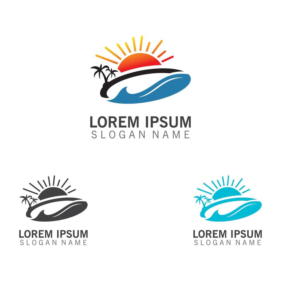 modelo de logotipo de onda de água de verão, logotipo de sol circular, feriado, ilustração de ícone de praia vetor