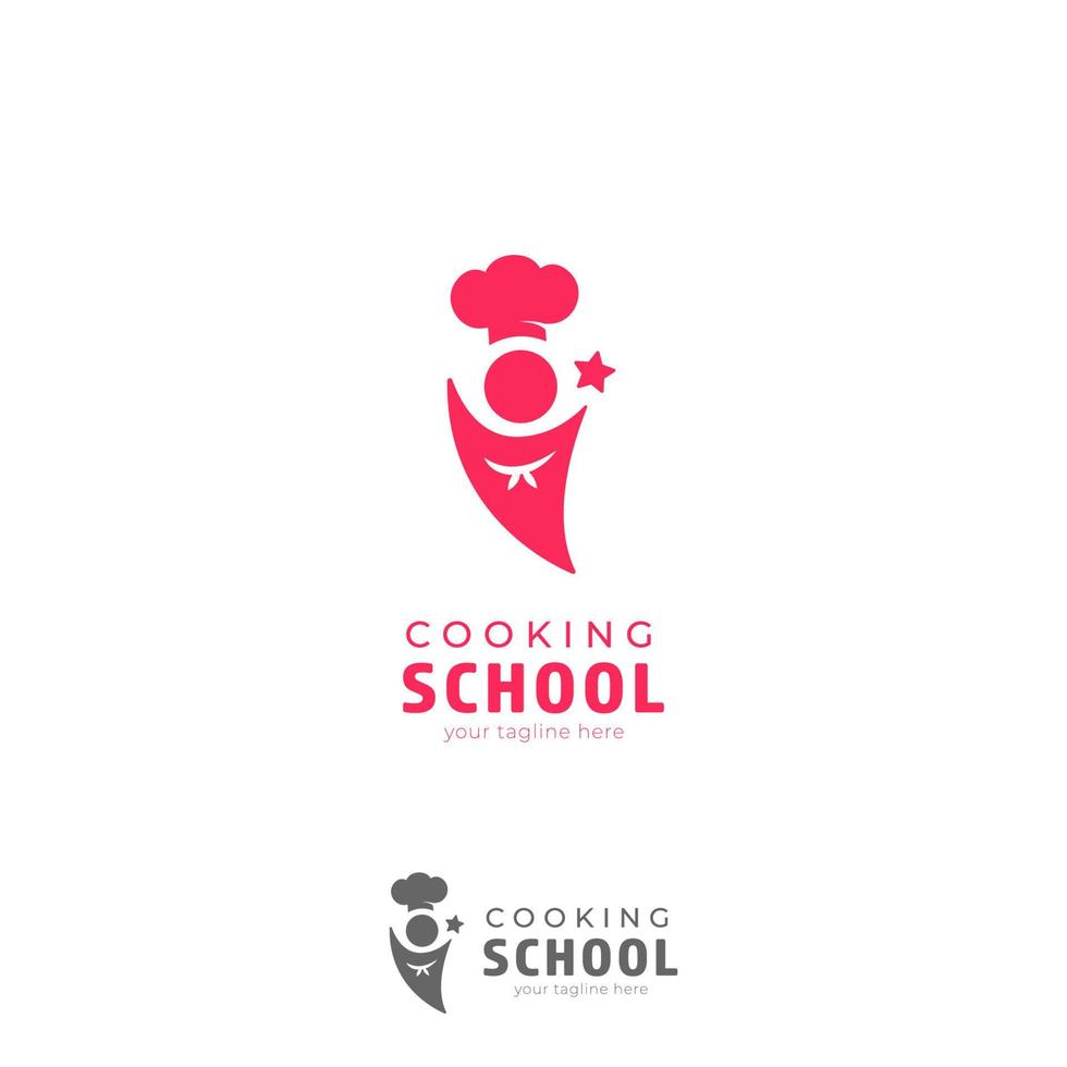 ícone de modelo de logotipo de escola de chef de cozinha em estilo bonito de cor-de-rosa vetor