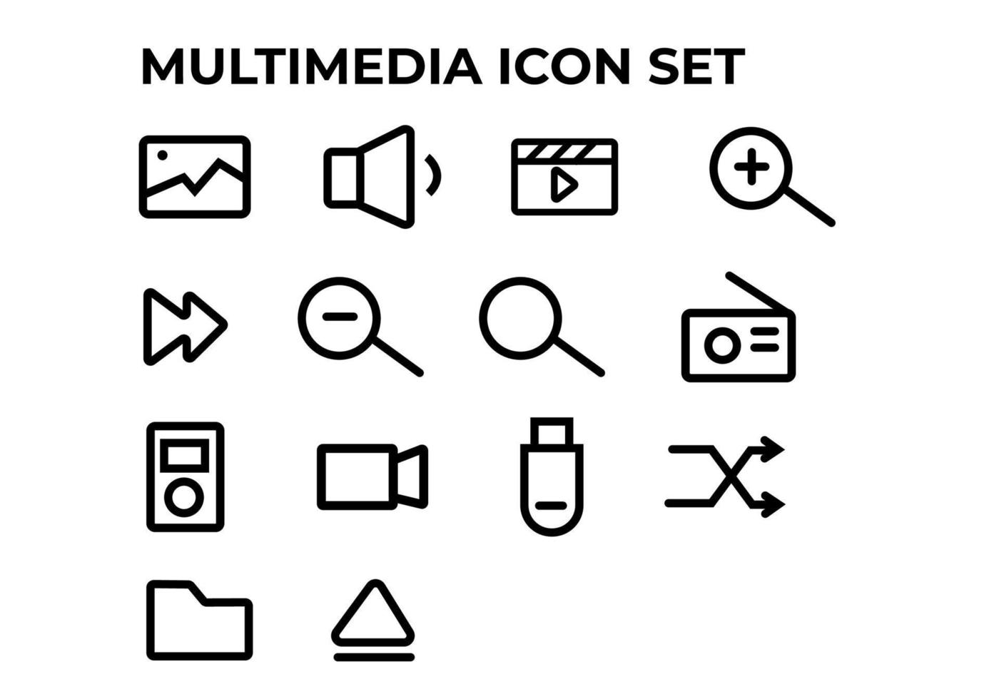 ícone multimídia set.icon com estilo de linha vetor